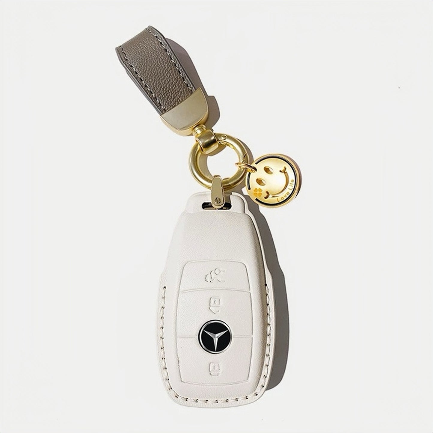 Creative Lambskin Leather Keychain – Fashionable Smiley Charm Car Key Accessory