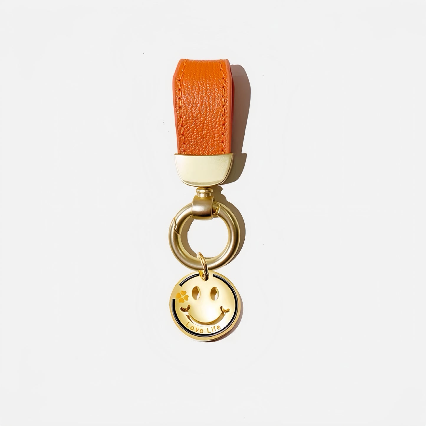 Creative Lambskin Leather Keychain – Fashionable Smiley Charm Car Key Accessory