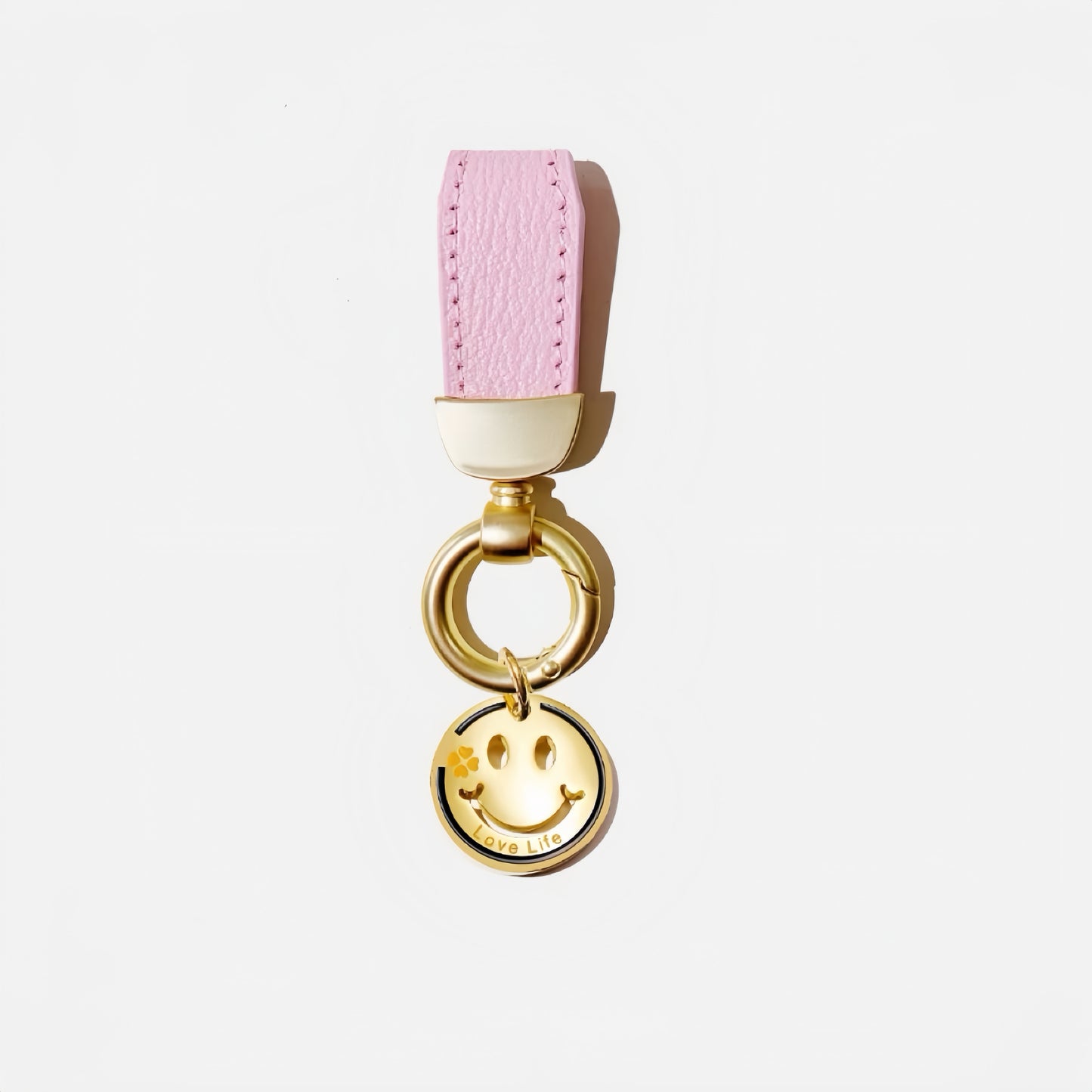Creative Lambskin Leather Keychain – Fashionable Smiley Charm Car Key Accessory