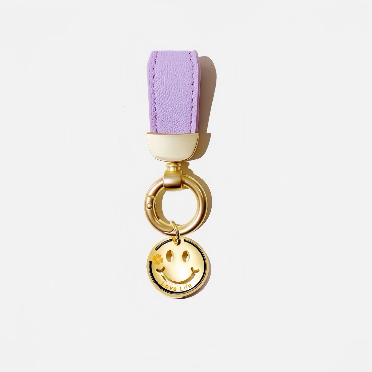Creative Lambskin Leather Keychain – Fashionable Smiley Charm Car Key Accessory