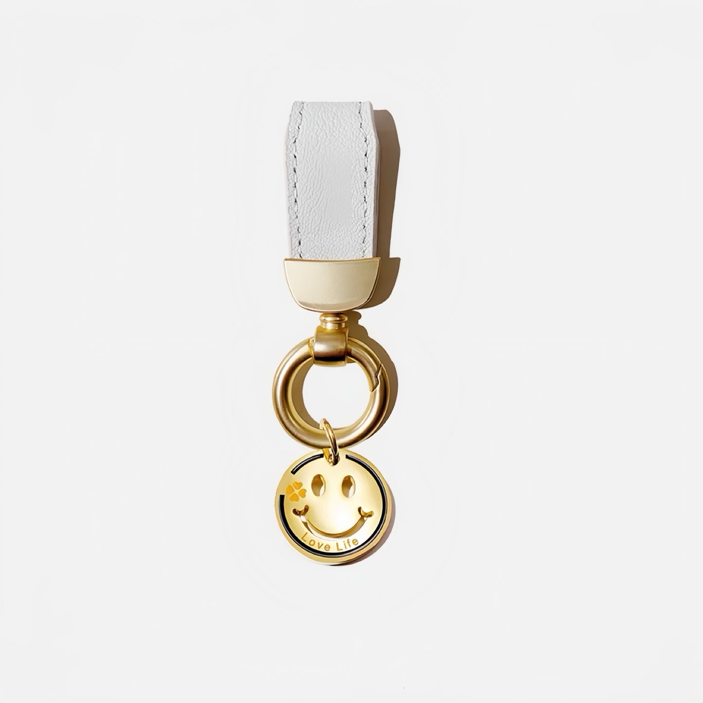 Creative Lambskin Leather Keychain – Fashionable Smiley Charm Car Key Accessory