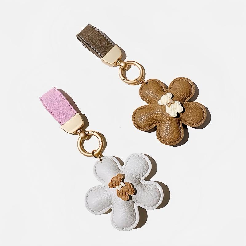 Cute bear lush leather keychain for car decor
