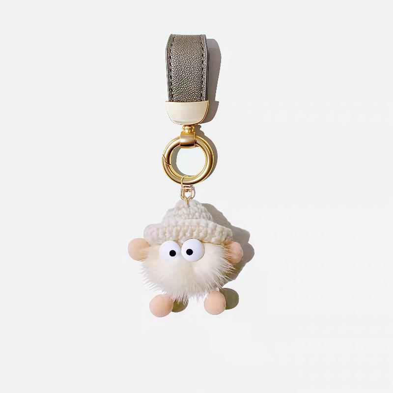 Adorable fluffy pink plush leather car keychain - Cute accessory for car lovers