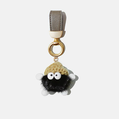 Adorable fluffy pink plush leather car keychain - Cute accessory for car lovers