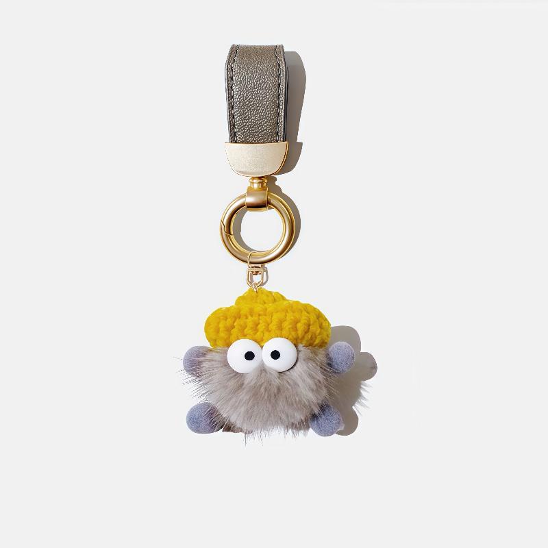 Adorable fluffy pink plush leather car keychain - Cute accessory for car lovers