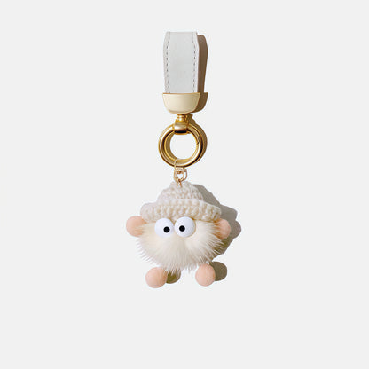 Adorable fluffy pink plush leather car keychain - Cute accessory for car lovers