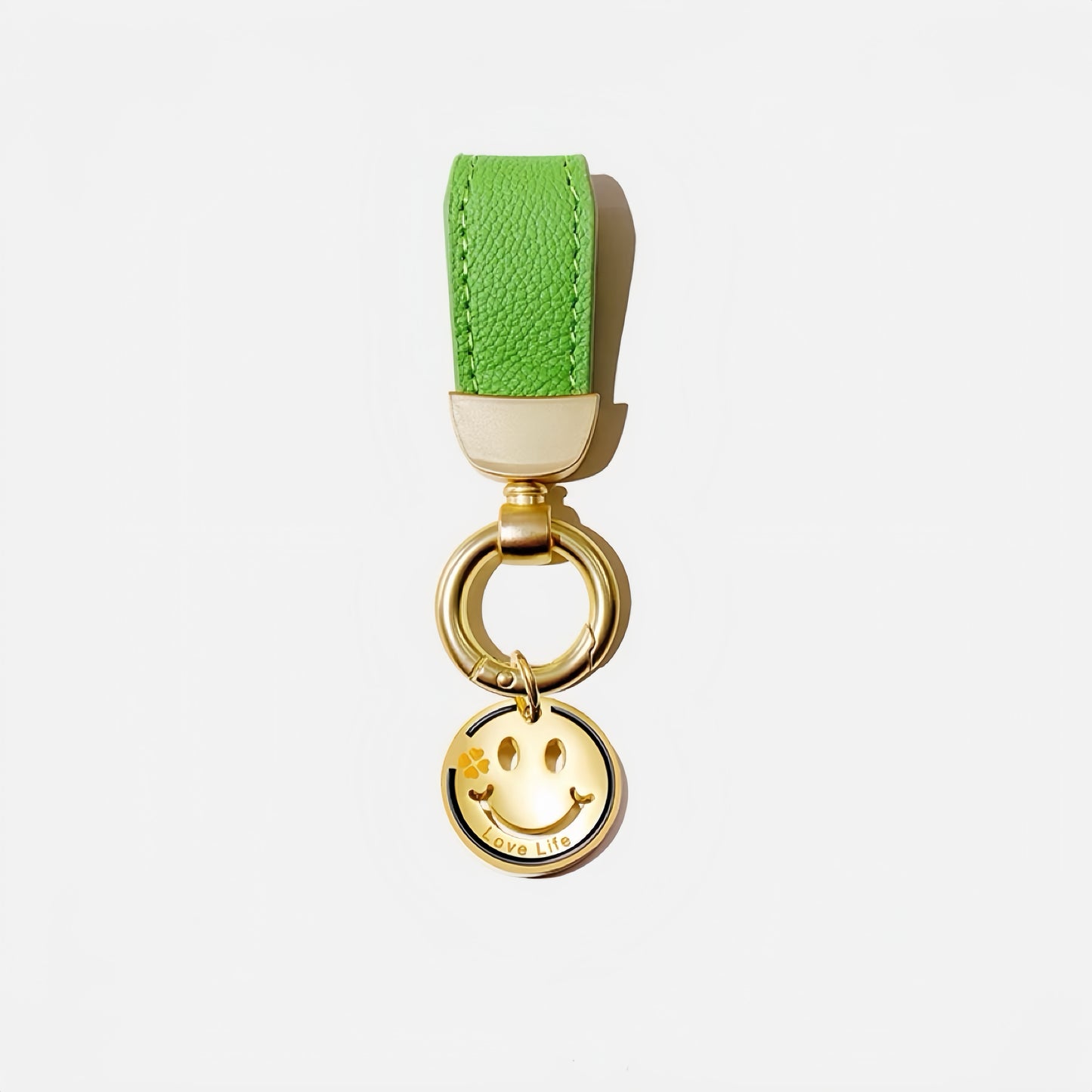Creative Lambskin Leather Keychain – Fashionable Smiley Charm Car Key Accessory